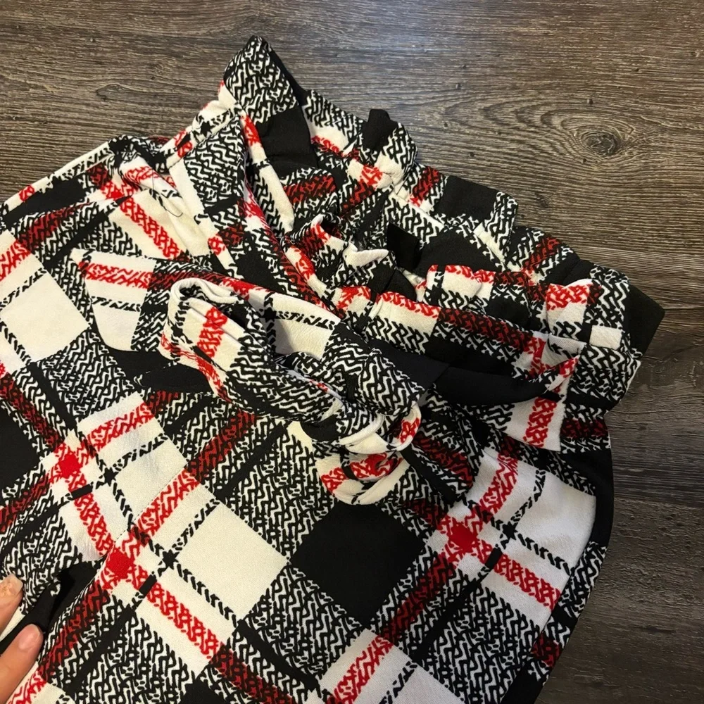 Plaid High-Waisted Pants with Bow, size S - Picture 3 of 3